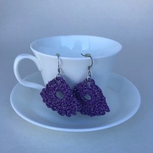 Crochet Dangle Purple Sparkle Statement Earrings